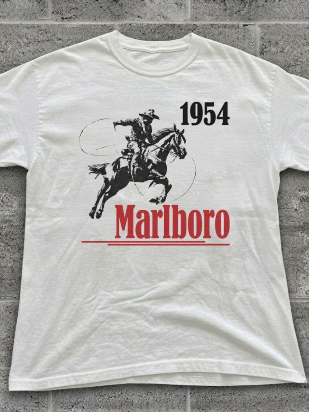 Western Cowboy Horse Graphic White Tee – 1954 Rodeo Style T-Shirt